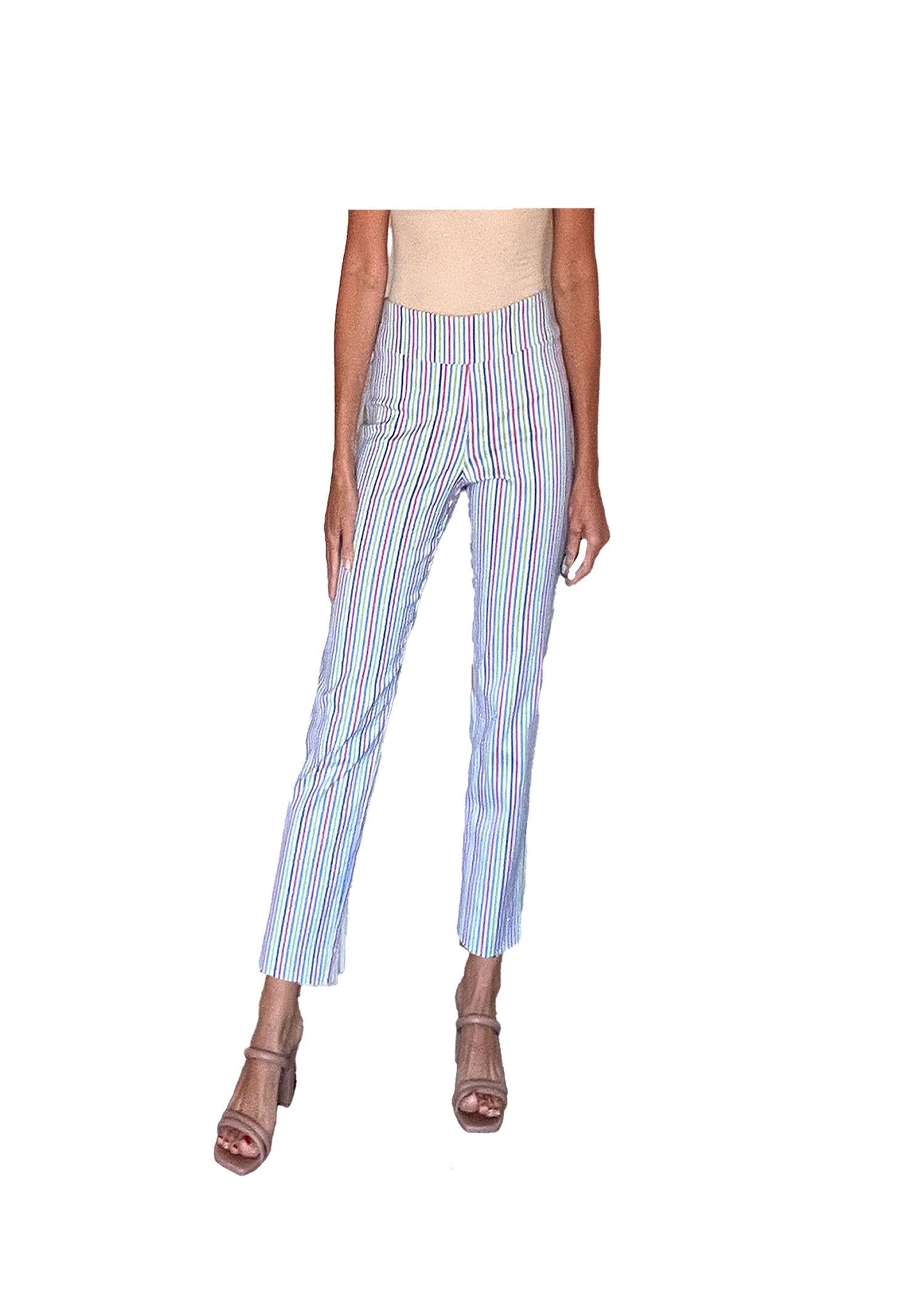 Krazy Larry P507 Pull on Pant - White Multi Stripe