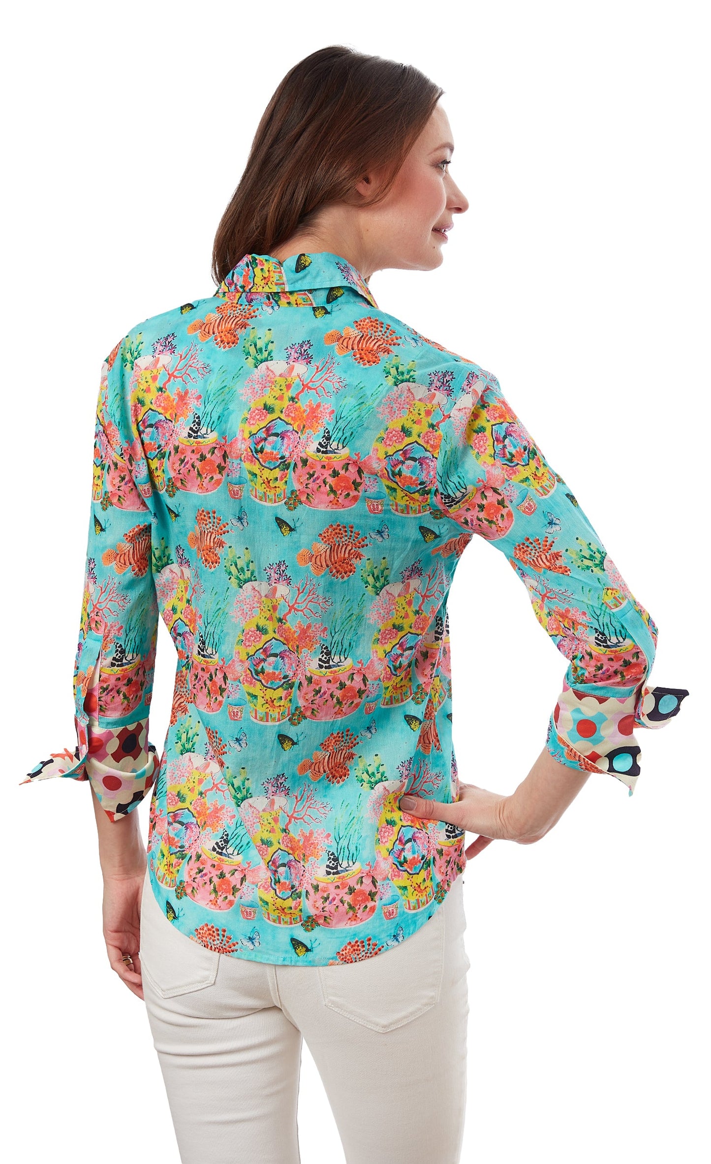 3/4 Sleeve Rome Shirt Flowers and Fish