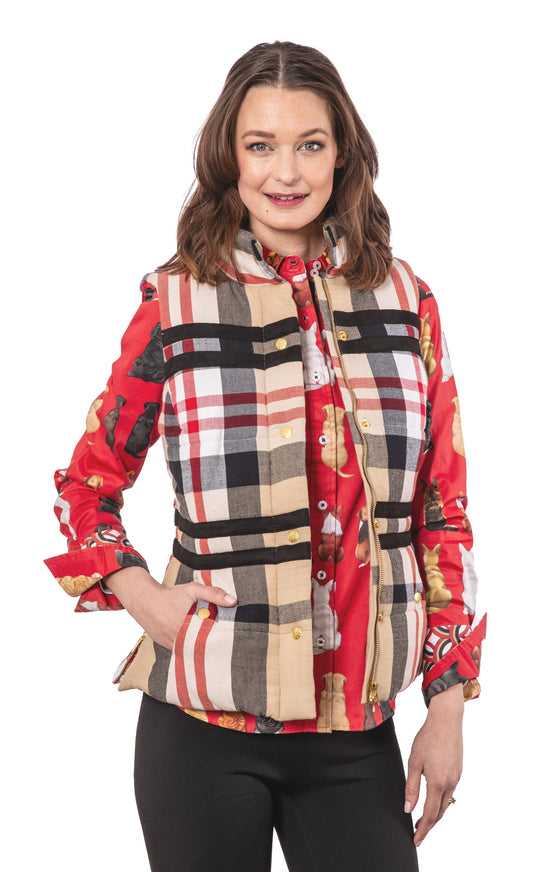 Rosey Vest Khaki Red Yarndyed Flannel