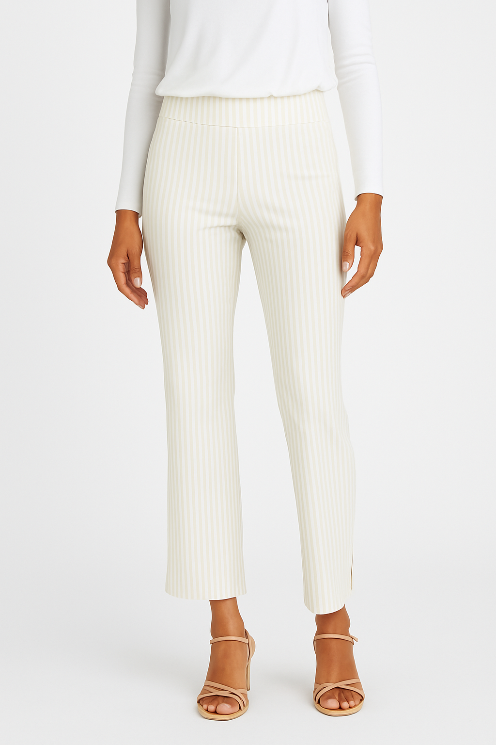 Krazy Larry P600 Pull on Wide Ankle Pant - Oatmeal Stripe