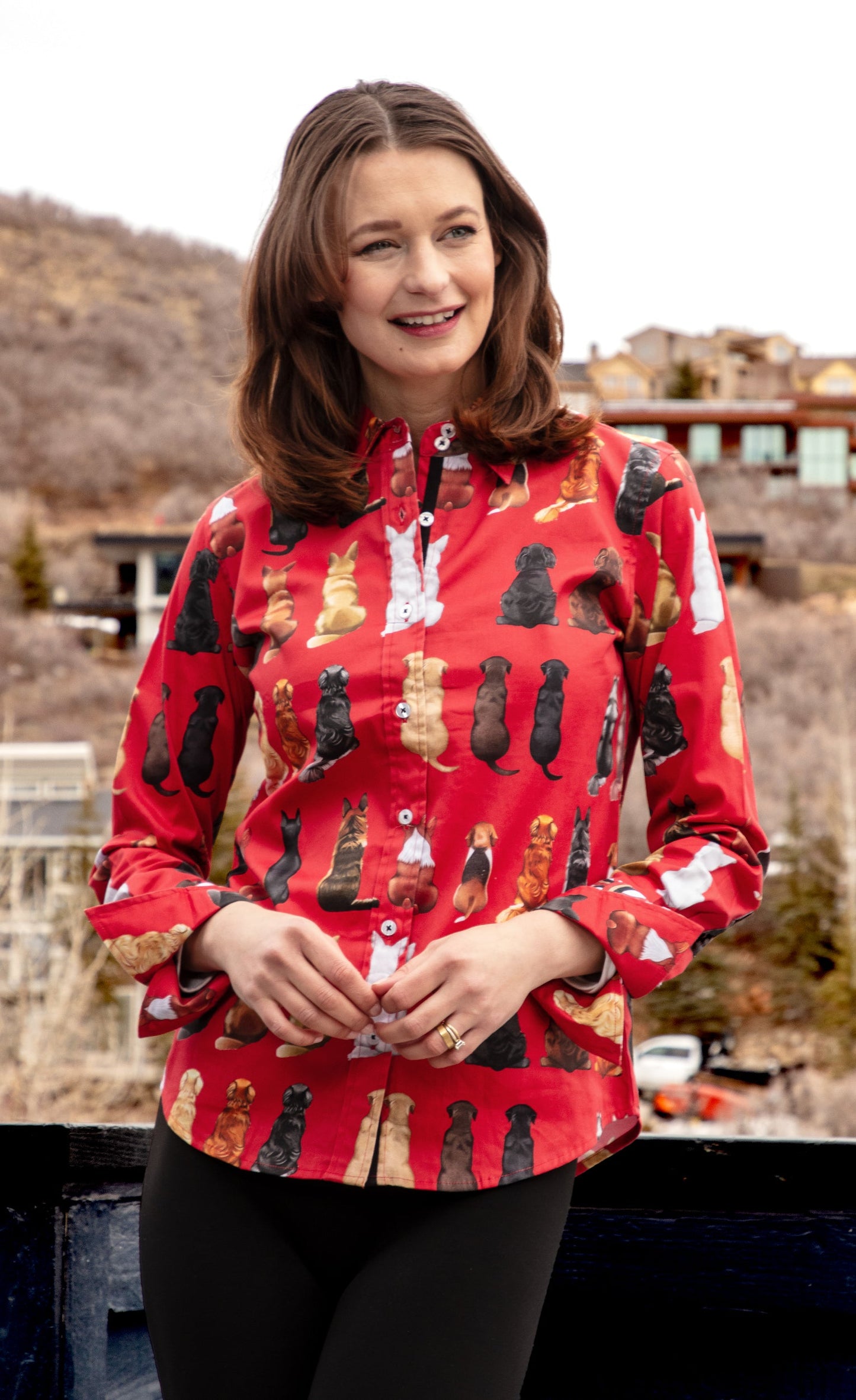 Rome Shirt Doggies Waiting for Treats Red Ground