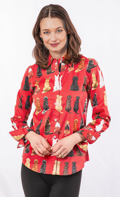 Rome Shirt Doggies Waiting for Treats Red Ground