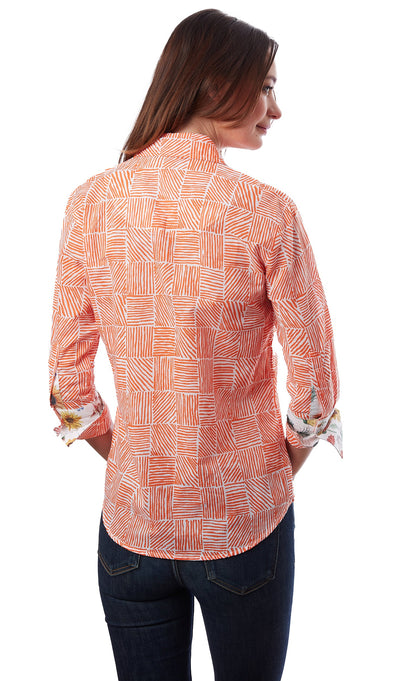 3/4 Sleeve Rome Shirt Orange White Geo