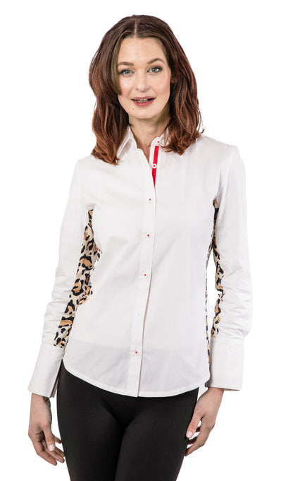 White Shirt with Leopard Inserts