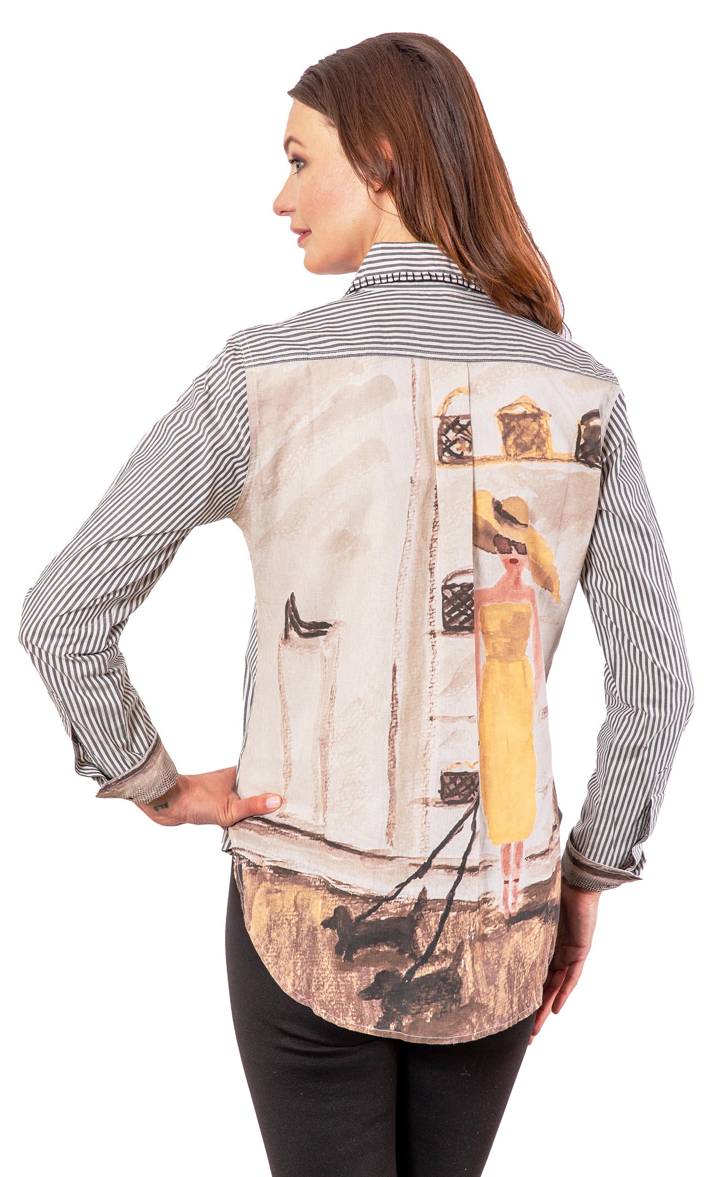 Chesapeake Top, Black Stripes with Shop Window Back