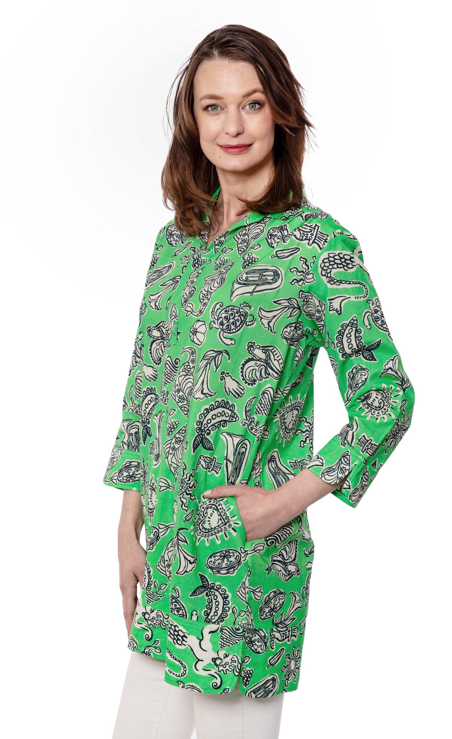 Vail Tunic Green Whimsy Print