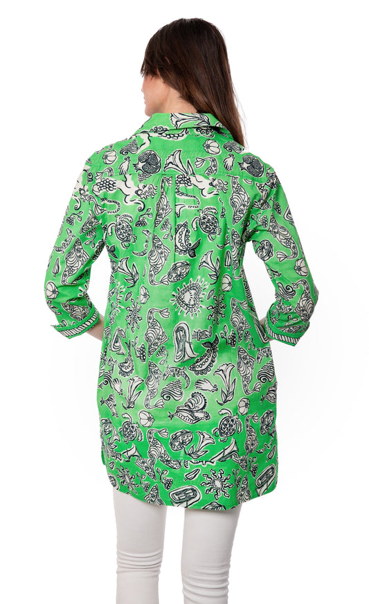 Vail Tunic Green Whimsy Print
