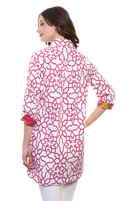 Vail Tunic Pink White Geo Print Cotton with Stretch
