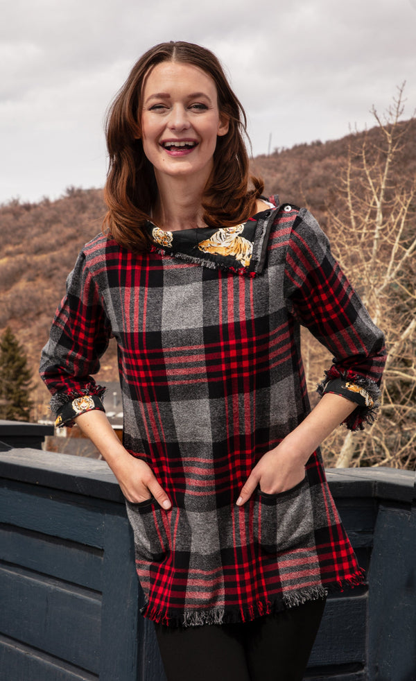 Aspen Flannel Tunic Red Black Yarndyed Plaid