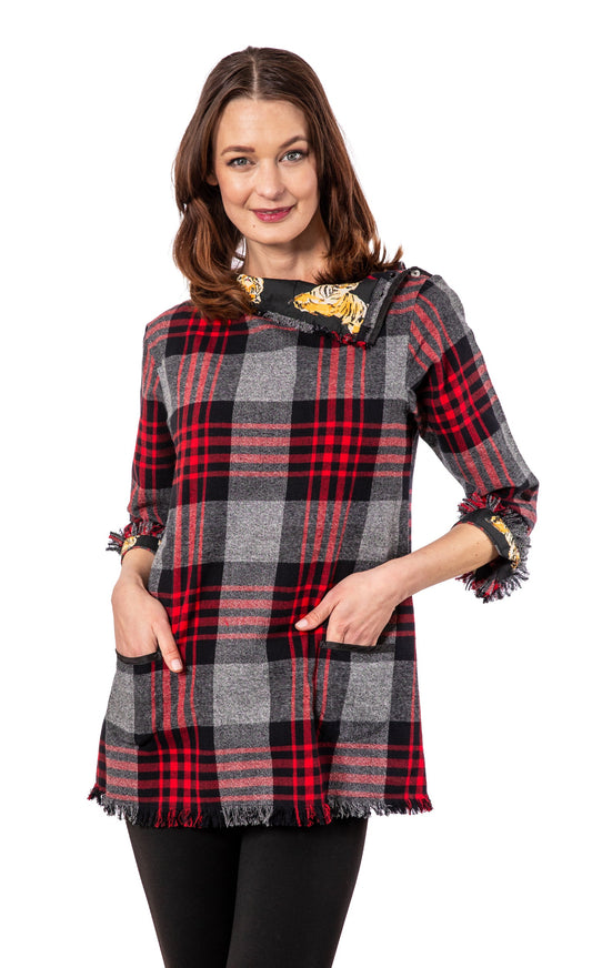 Aspen Flannel Tunic Red Black Yarndyed Plaid