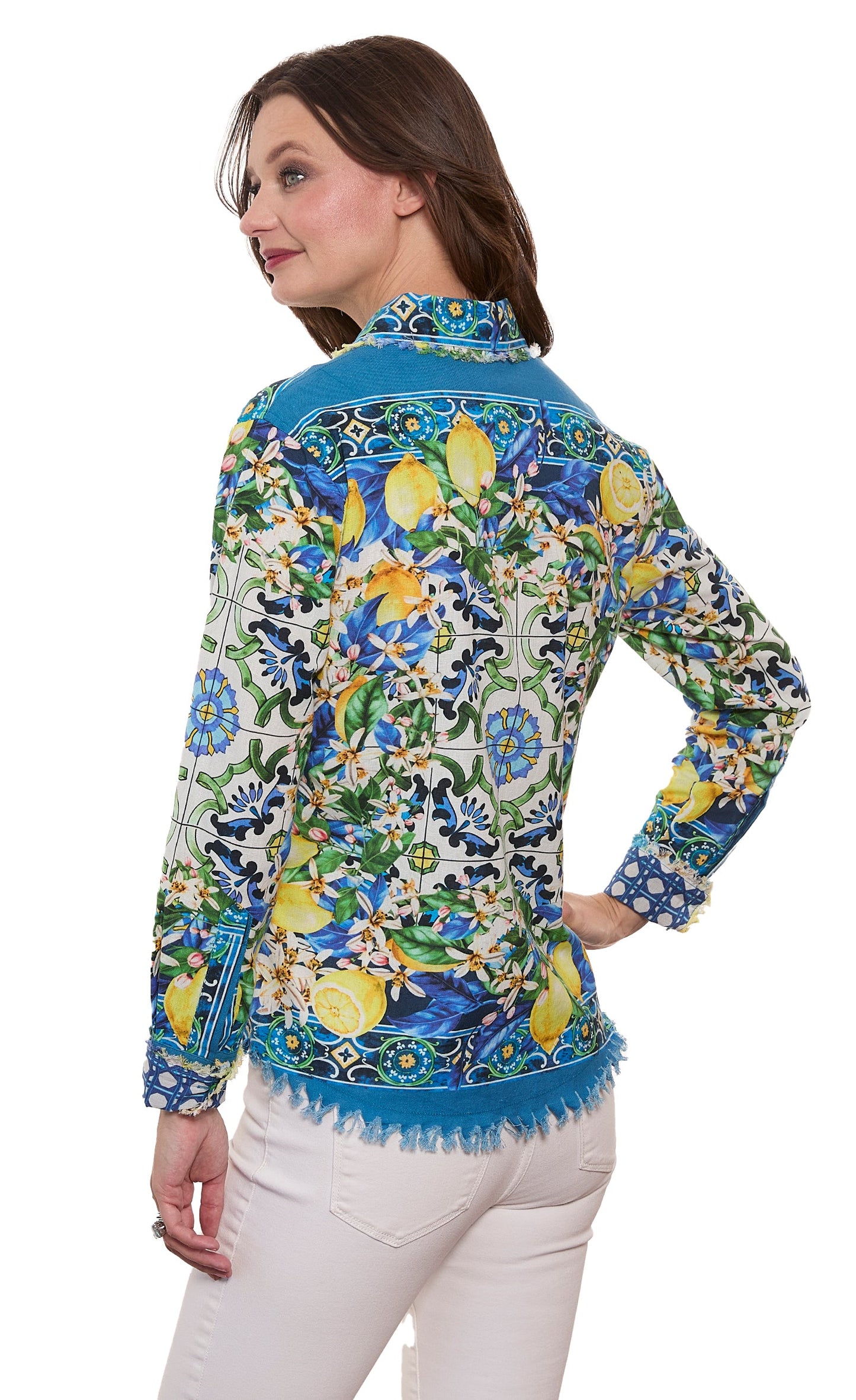 Cape Cod Top Lemons Print Dragon Print On Cotton Linen