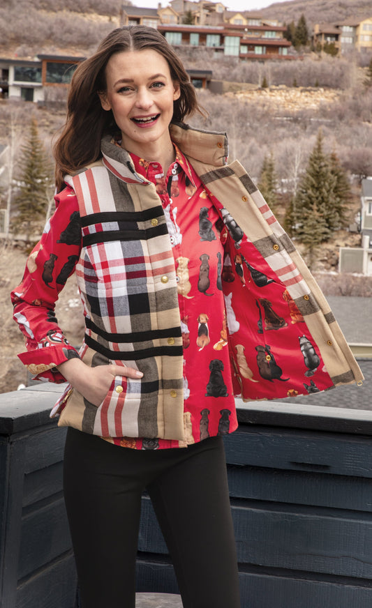 Rosey Vest Khaki Red Yarndyed Flannel