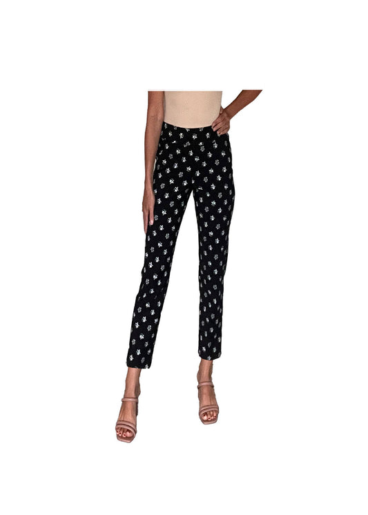 Krazy Larry P507 Pull on Pant - Black Mini Flowers