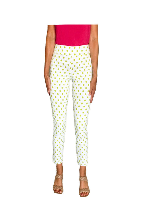 Krazy Larry P507 Pull on Pant - Lime Polka Dot