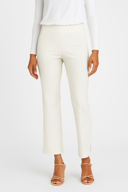 Krazy Larry P600 Pull on Wide Ankle Pant - Oatmeal Stripe