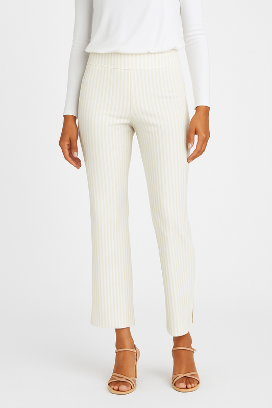 Krazy Larry P600 Pull on Wide Ankle Pant - Oatmeal Stripe
