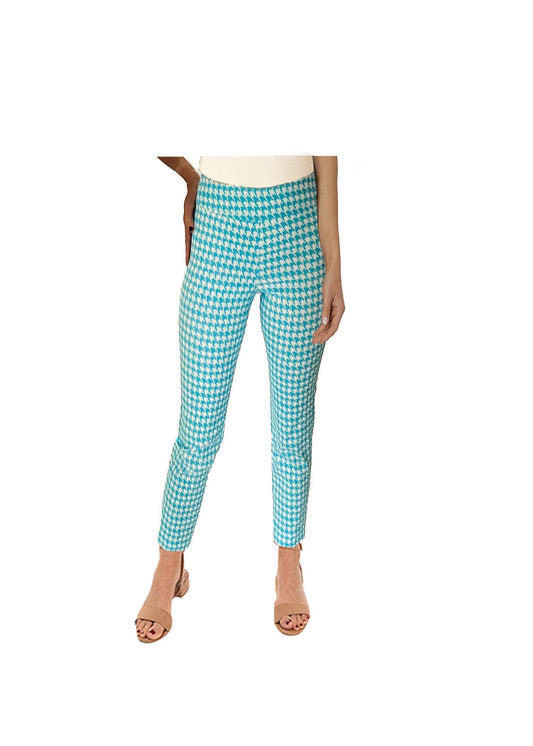 Krazy Larry P507 Pull on Pant - Turquoise Mini Houndstooth