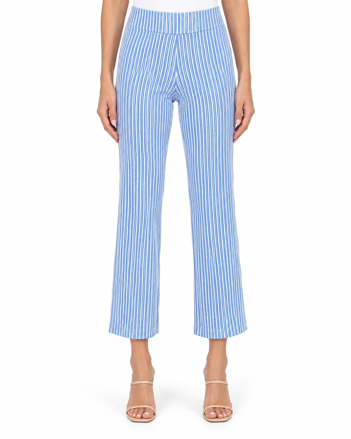 Krazy Larry P600 Pull on Wide Ankle Pant - Indigo Stripe — front studio view