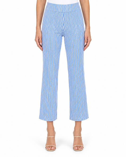 Krazy Larry P600 Pull on Wide Ankle Pant - Indigo Stripe — front studio view
