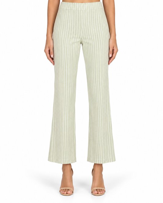 Krazy Larry P600 Pull on Wide Ankle Pant - Sage Stripe — front studio view