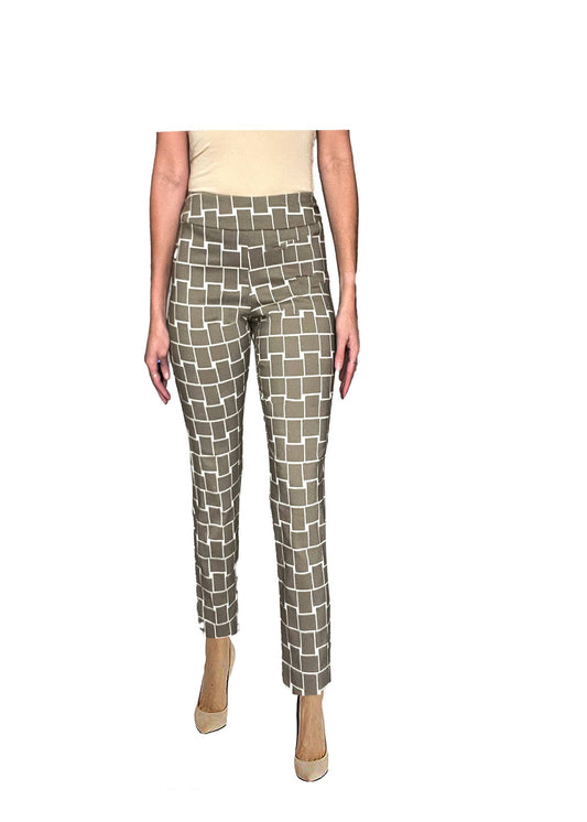 Krazy Larry P507 Pull on Pant - Taupe Ivory Cubes